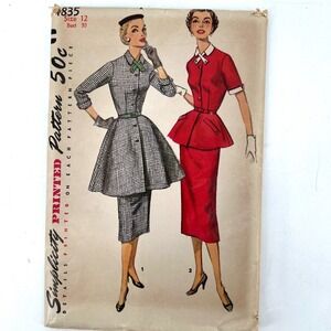 Vintage 50s Simplicity 4835 Two Piece Tunic Dress Long Peplum‎ 30" Bust